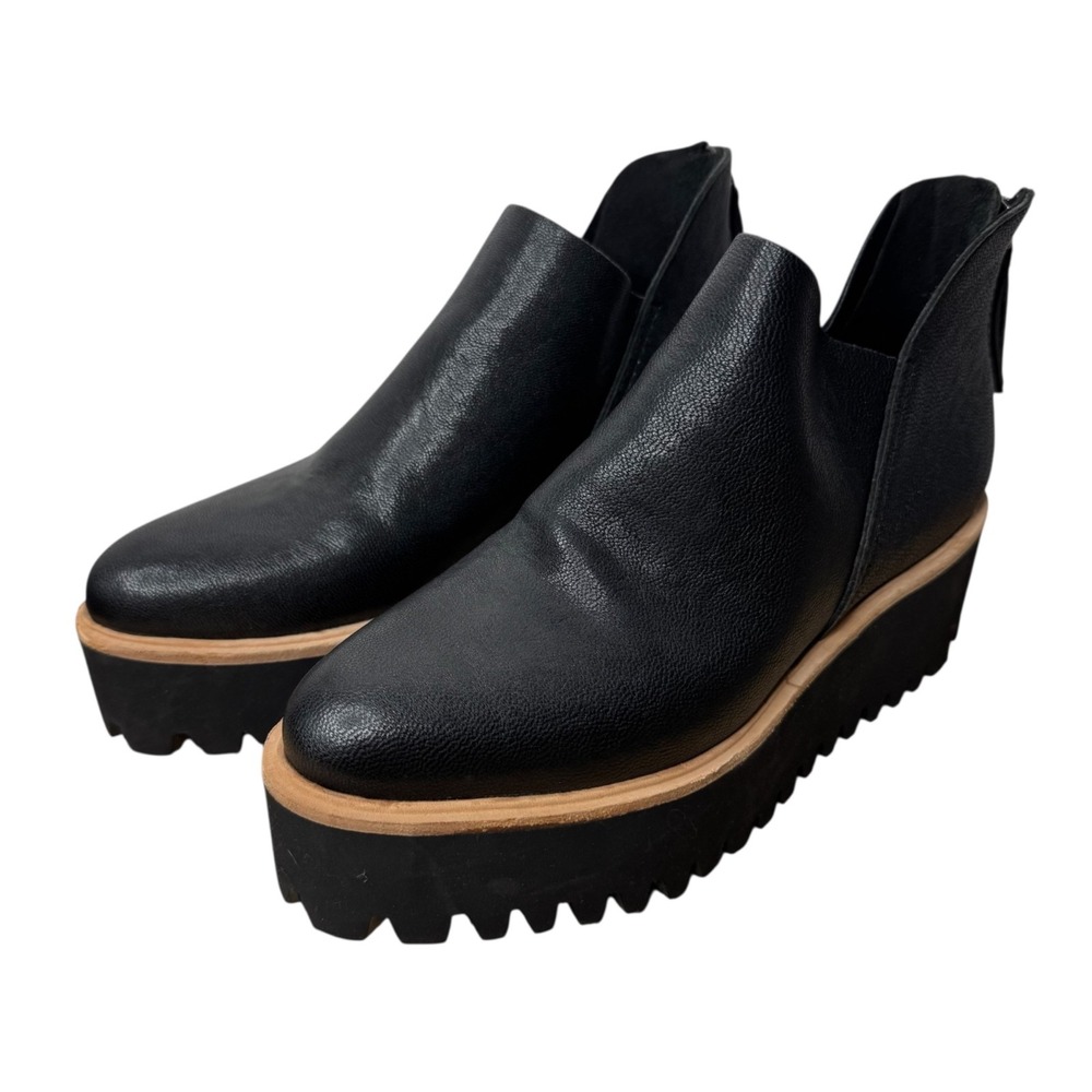 All Black Size 36 Flatform Tread Leather Shootie Lug Sole Zip Ankle Boot $218